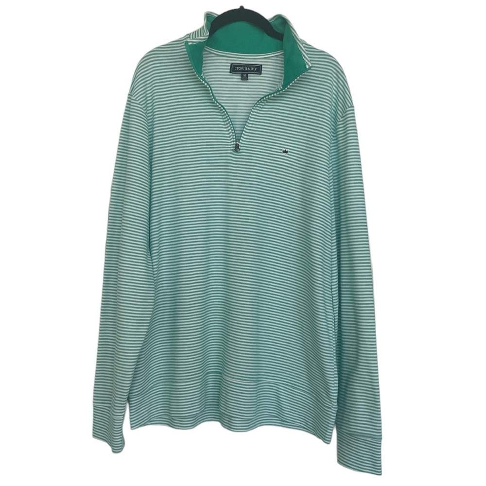 Crown & Ivy Men’s Quarter Zip Pullover Teal and White Stripe